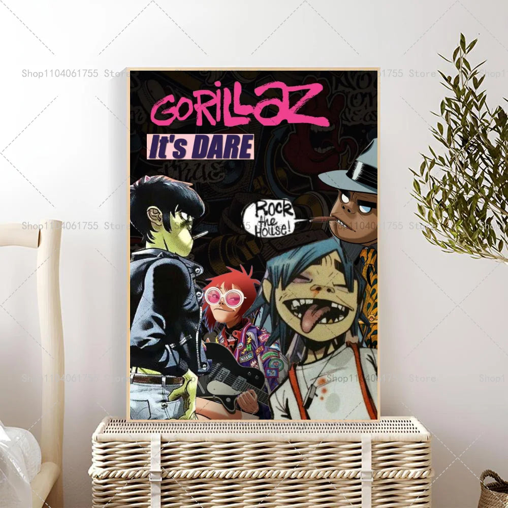 Gorillaz Band Poster – Self-Adhesive Waterproof Wall Art Sticker Wall Art Poster Axl z4 21x30cm No Frame