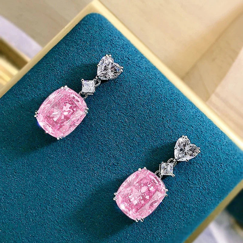 Huitan Pink Cubic Zirconia Drop Earrings | Wedding Jewelry Drop Earrings Axl