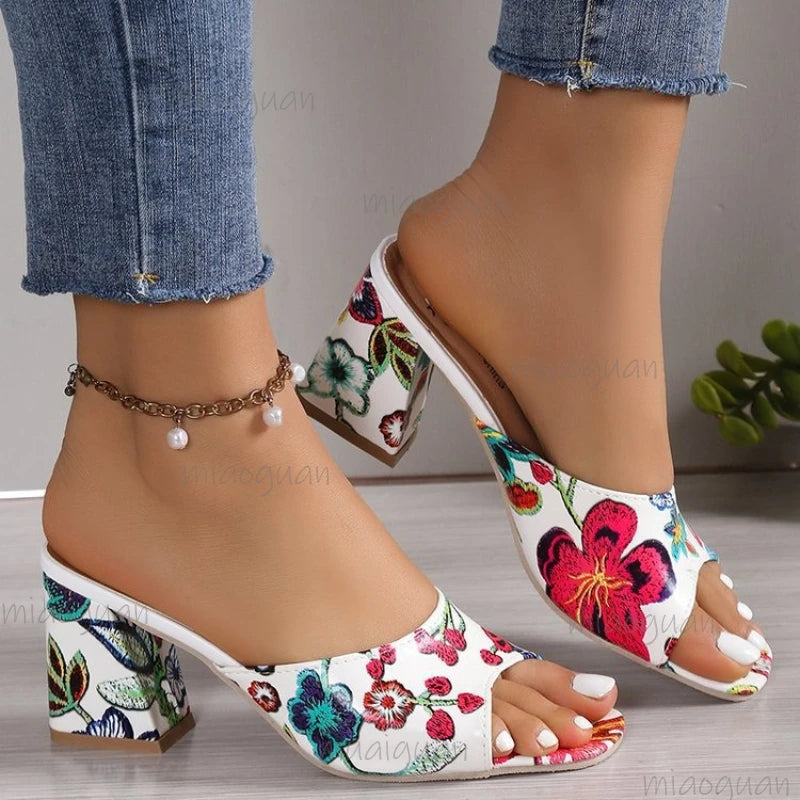 Women's Chunky Heel Roman Sandals – Open Toe Slip-On Pumps Heeled Sandals Axl