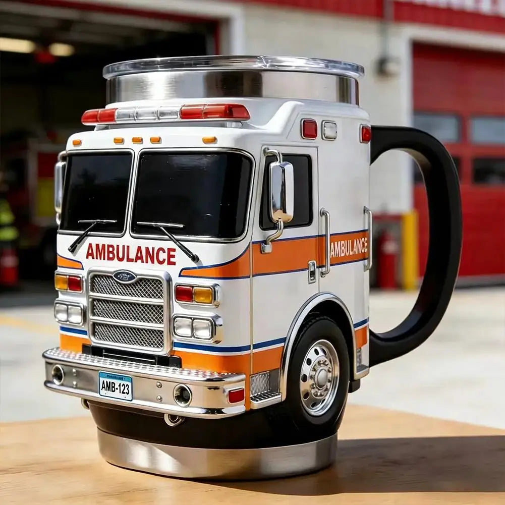 Fire Truck Novelty Coffee Mug – Resin & Stainless Steel Novelty Coffee Mug Axl