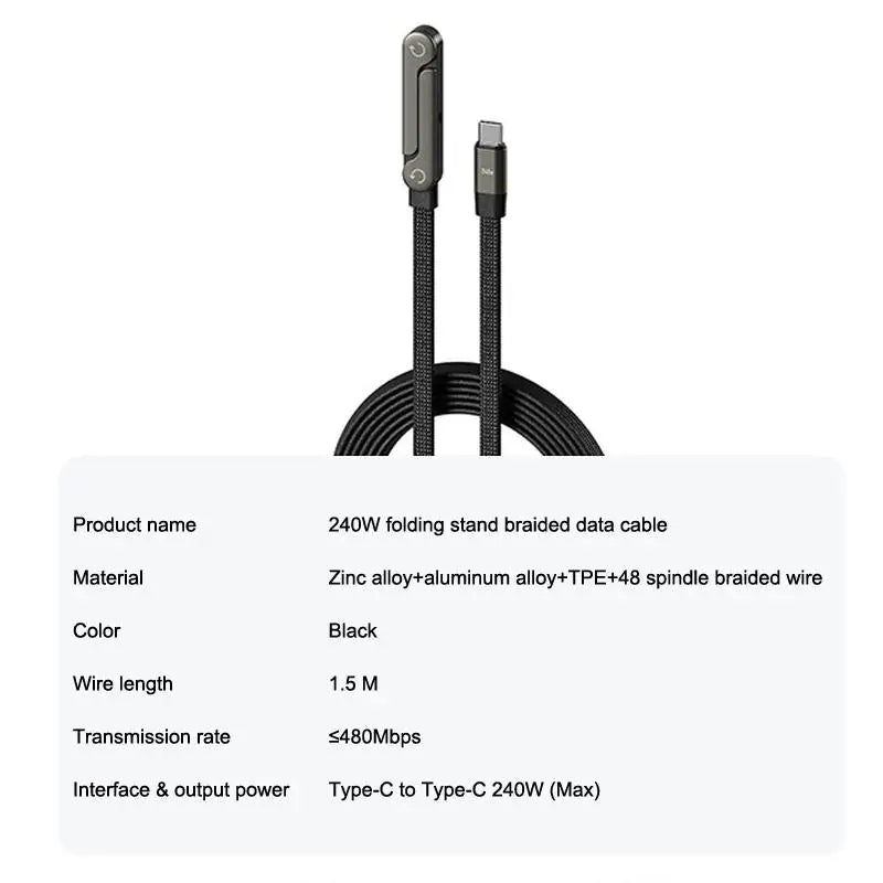 2-in-1 Type-C Cable & Foldable Phone Holder – 240W Fast Charge USB-C Charging Cable Axl