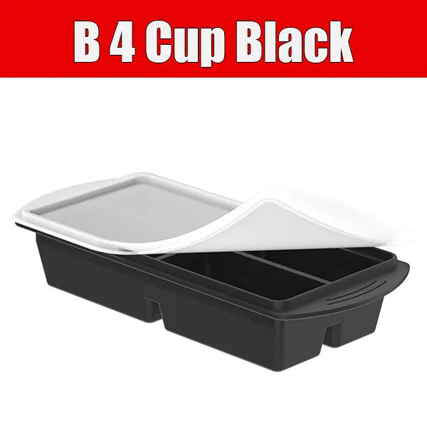 Silicone Food Freezer Mold – 4-Cup Portion Tray with Lid Silicone Freezer Tray Axl B 4 Cup Black