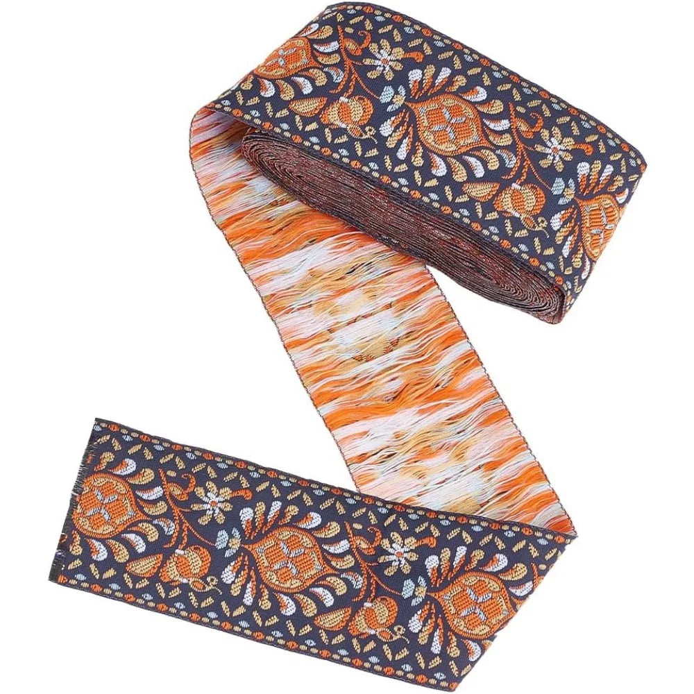 5 Yards Coral Jacquard Flower Ribbon – 2 Inch Polyester Trim Jacquard Ribbon Trim Axl AECH04-18269