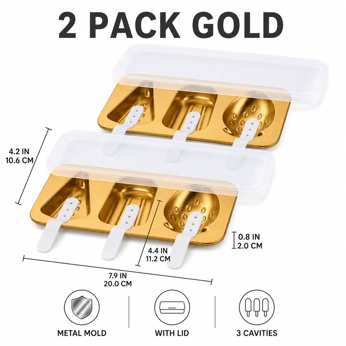 Stainless Steel Popsicle Molds – DIY Ice Cream Maker with Lids Popsicle Mold Set Axl 2 Pack Gold