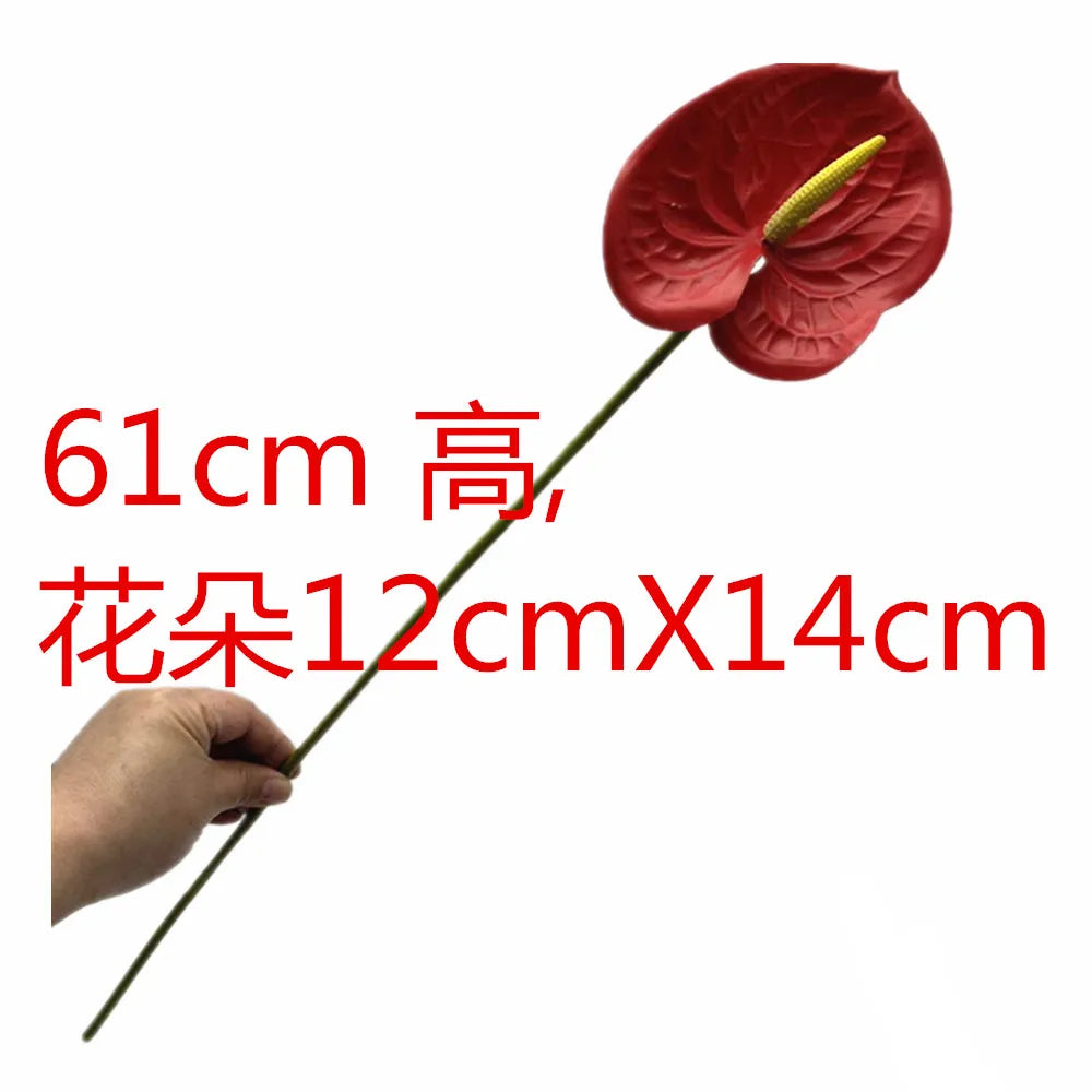 Real Touch PU Anthurium Artificial Flower Branch 61cm Stem Artificial Flower Branch Axl Red