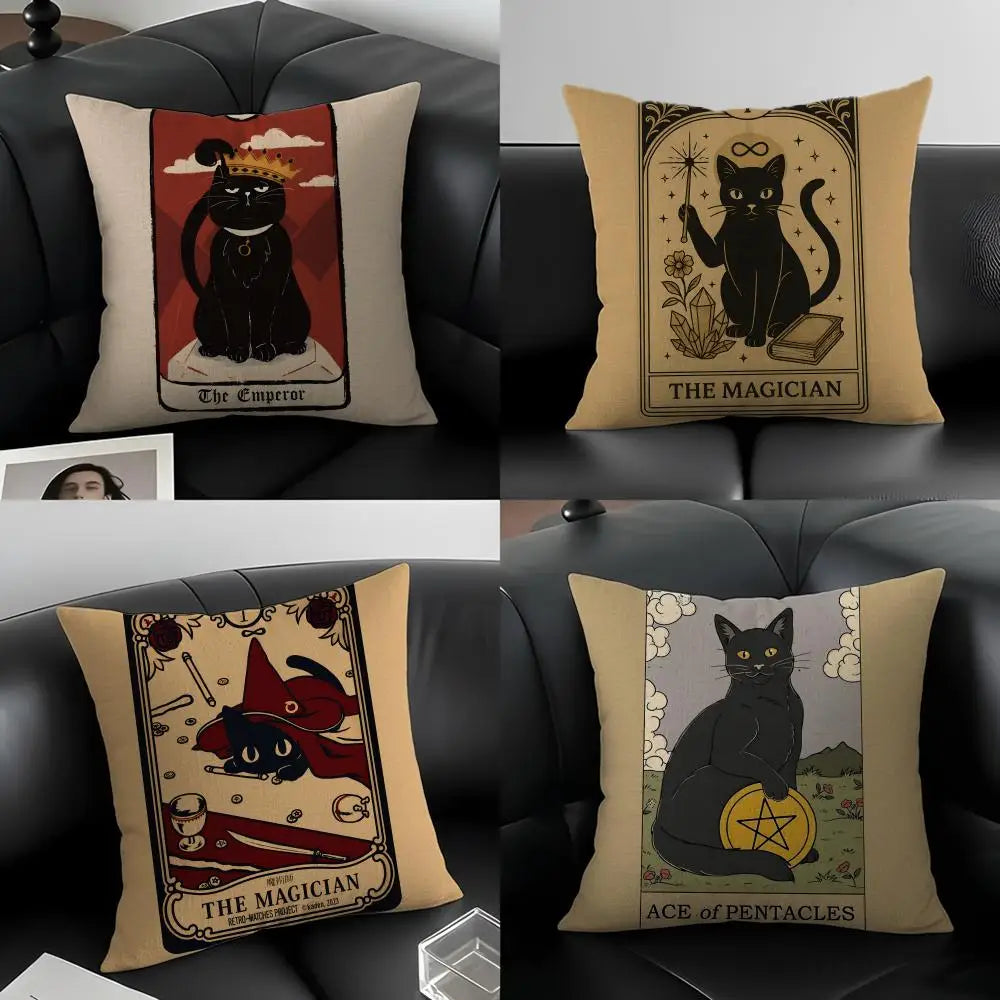 Tarot Cat Linen Cushion Cover – Sofa, Bed & Chair Décor Linen Cushion Cover Axl