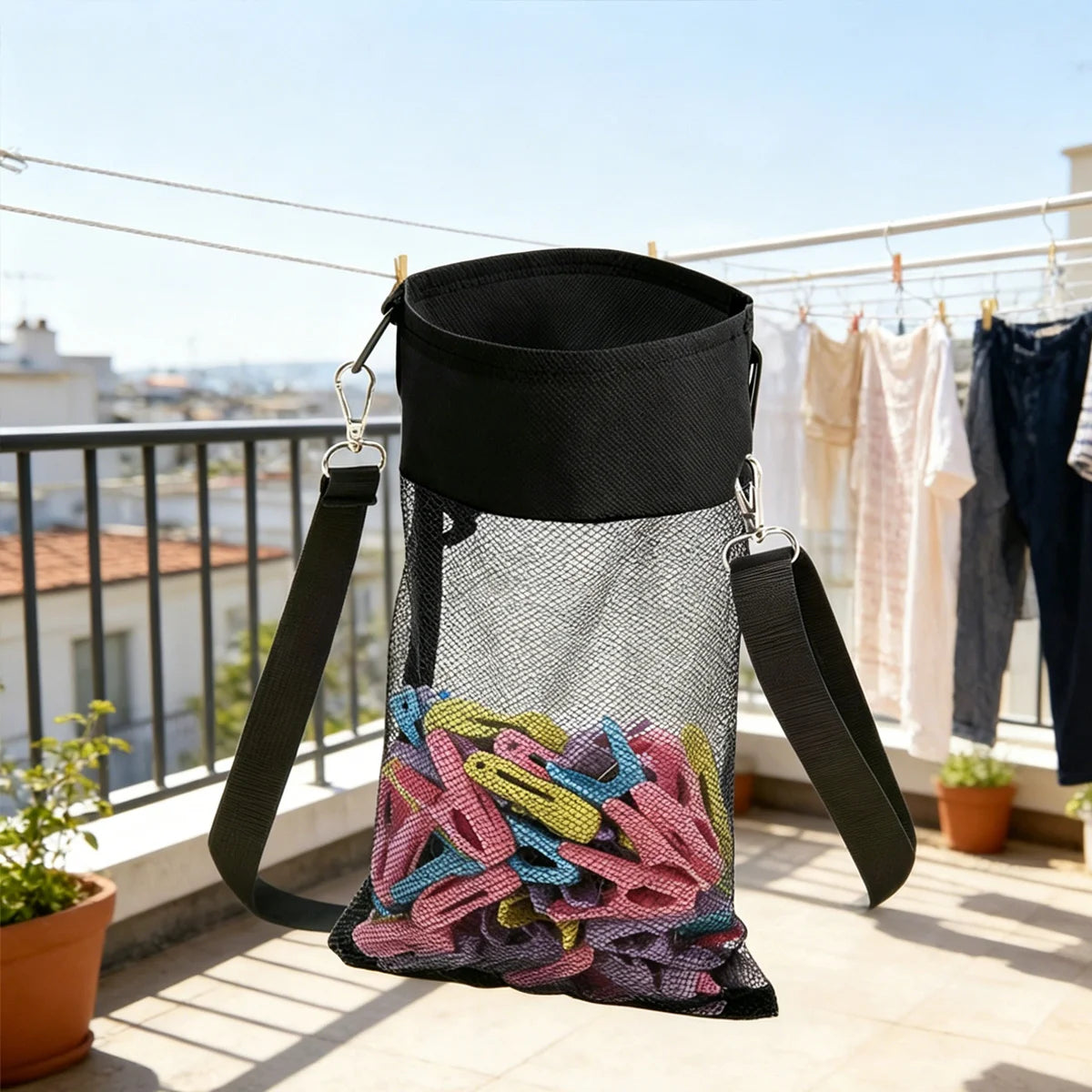 Hanging Mesh Clothes Peg Bag – Drawstring Storage Organizer Laundry Storage Bag Axl