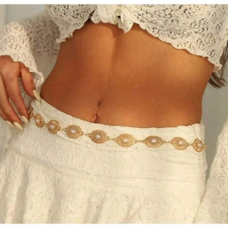 Pearl Waist Chain Belt – Retro Hollow Metal Design for Women Pearl Waist Chain Axl