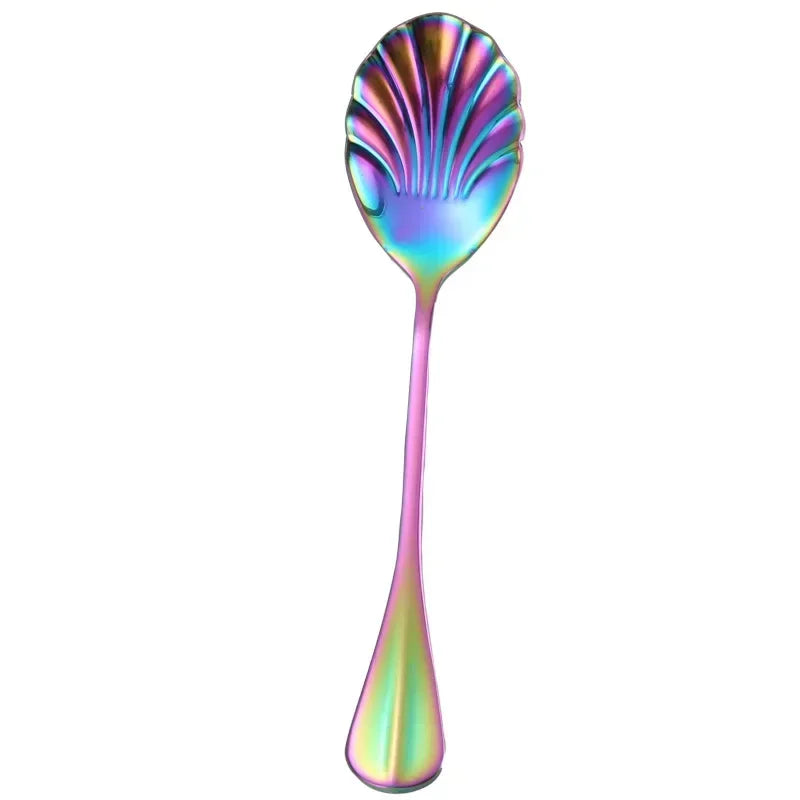 Shell Shape Stainless Steel Dessert Spoon – Rainbow Teaspoon Dessert Spoon Axl Multicolor