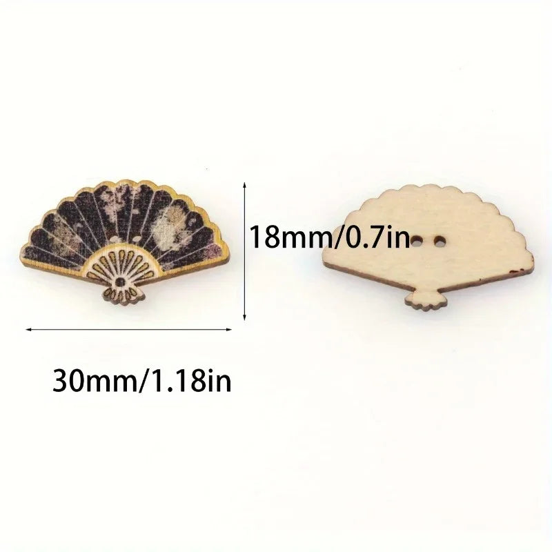 10 Pcs Painted Fan Wooden Pendants | Retro DIY Craft Ornaments Wooden Craft Pendants Axl