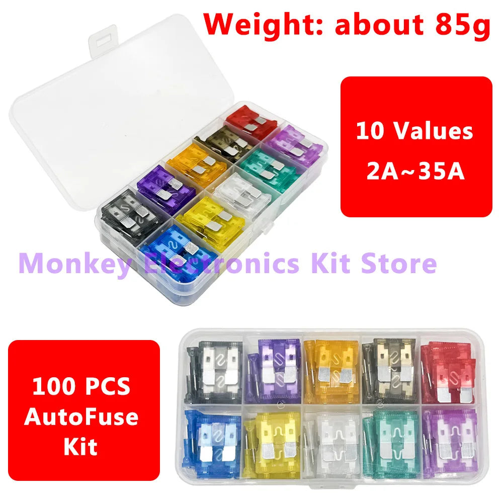 100-Piece Car Blade Fuse Kit 15A–35A with Storage Box | ATC/ATO Automotive Fuse Kit Axl