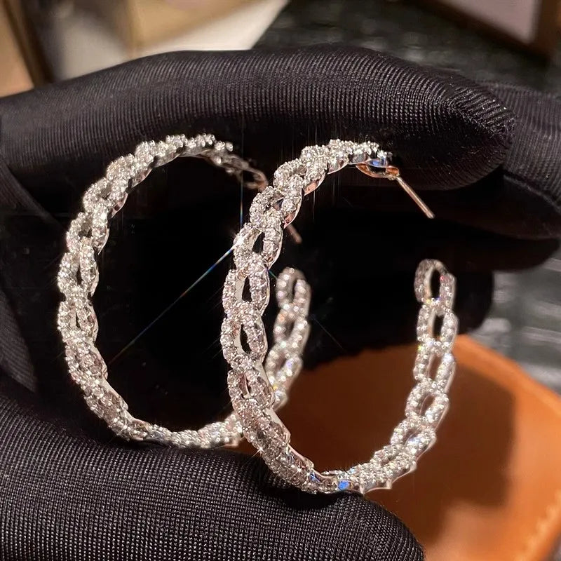 Huitan Cubic Zirconia Chain Loop Drop Earrings – Silver Drop Earrings Axl