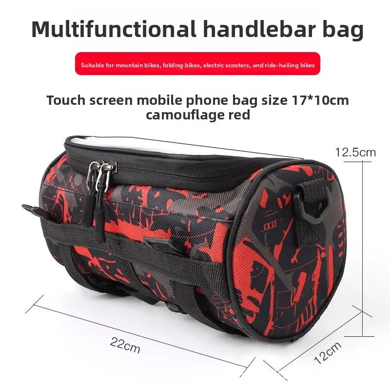 Waterproof Ultralight Handlebar Bag – Bike, E-Bike & Scooter Handlebar Bag Axl (Camouflage red)Mult 5Inch