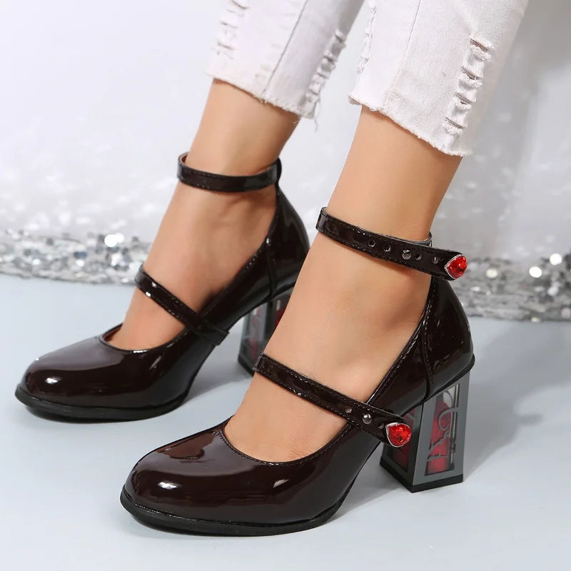 Women's Plus-Size Mary Jane Chunky Heel Pumps | French Retro Mary Jane Pumps Axl