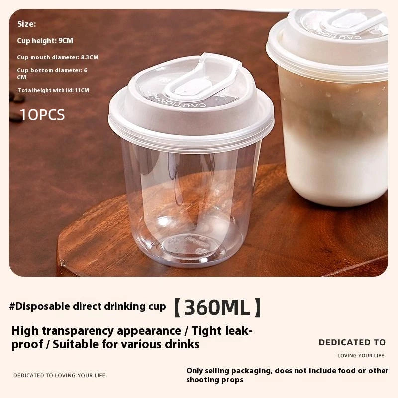 10-Pack Transparent U-Shaped Disposable Cups with Lids Disposable Beverage Cups Axl P1
