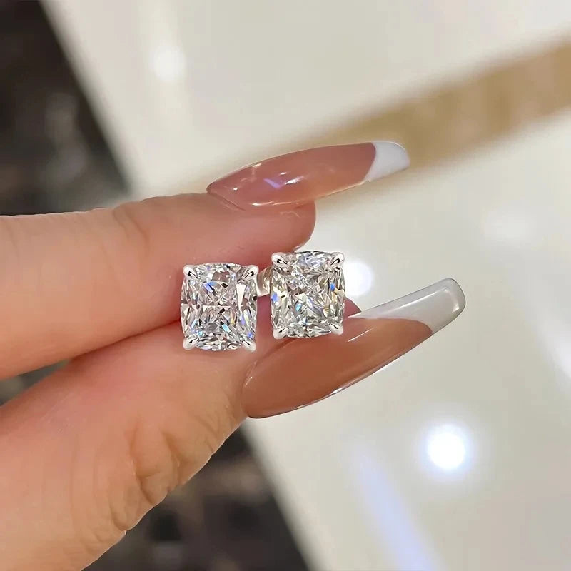 Huitan Cubic Zirconia Stud Earrings – Silver Geometric Crystal Stud Earrings Axl