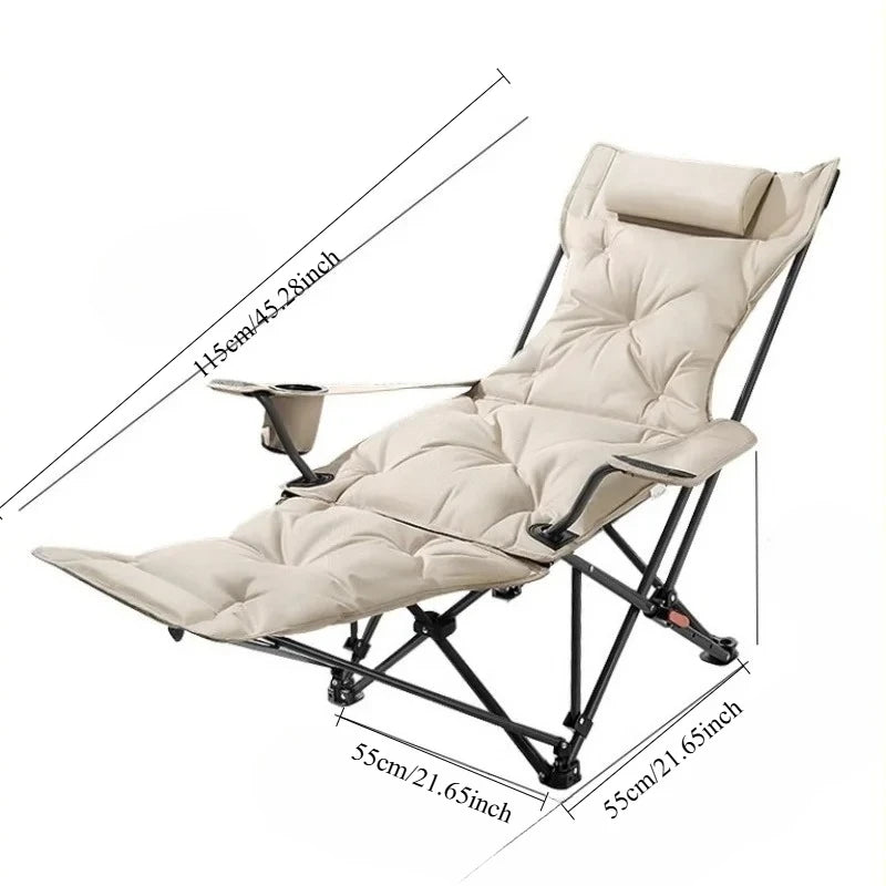 Adjustable Folding Camping Recliner – Cushioned Outdoor Chair Folding Camping Chair Axl Rice White