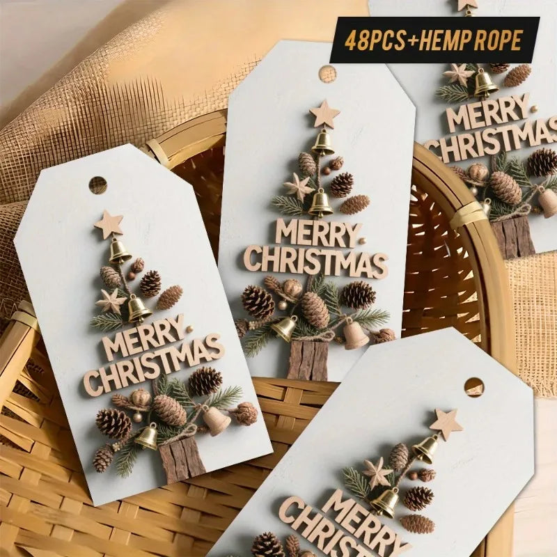 48 Christmas Gift Tags with Jute Twine – Vintage Xmas Design Christmas Gift Tags Axl 48pcs as shown