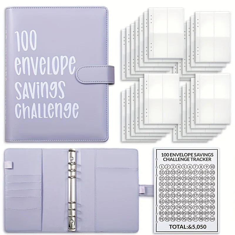 100 Envelope Challenge Savings Handbook – Cash Budget Planner Savings Challenge Planner Axl PURPLE 1pc
