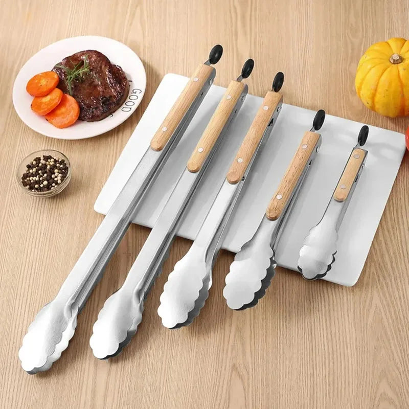 Stainless Steel Kitchen Tongs with Wooden Handle | 7–16 Inch Kitchen Tongs Axl