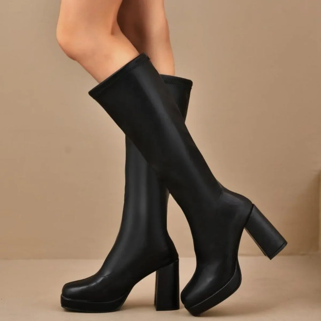 Women's Knee-High Square Toe Block Heel Winter Boots Knee-High Boots Axl