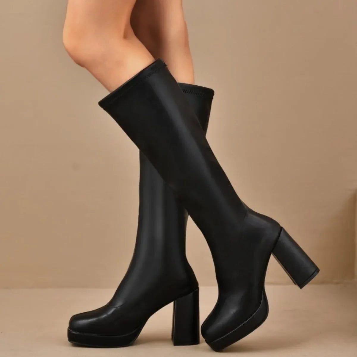 Women's Knee-High Square Toe Block Heel Winter Boots Knee-High Boots Axl