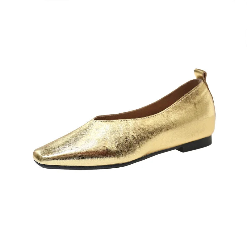 Women's Square Toe Mary Jane Loafers – Elegant Slip-On Flats Women's Loafers Axl 35 Gold