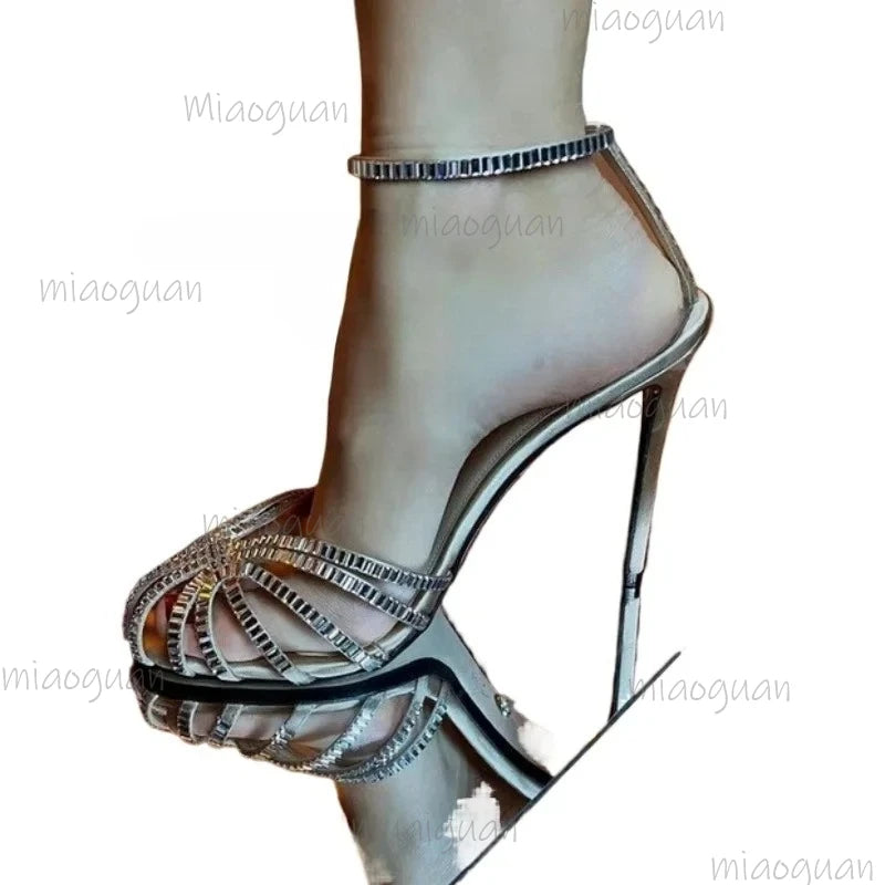Crystal Rhinestone Stiletto Sandals – Ankle Strap Wedding Heels Stiletto Heel Sandals Axl