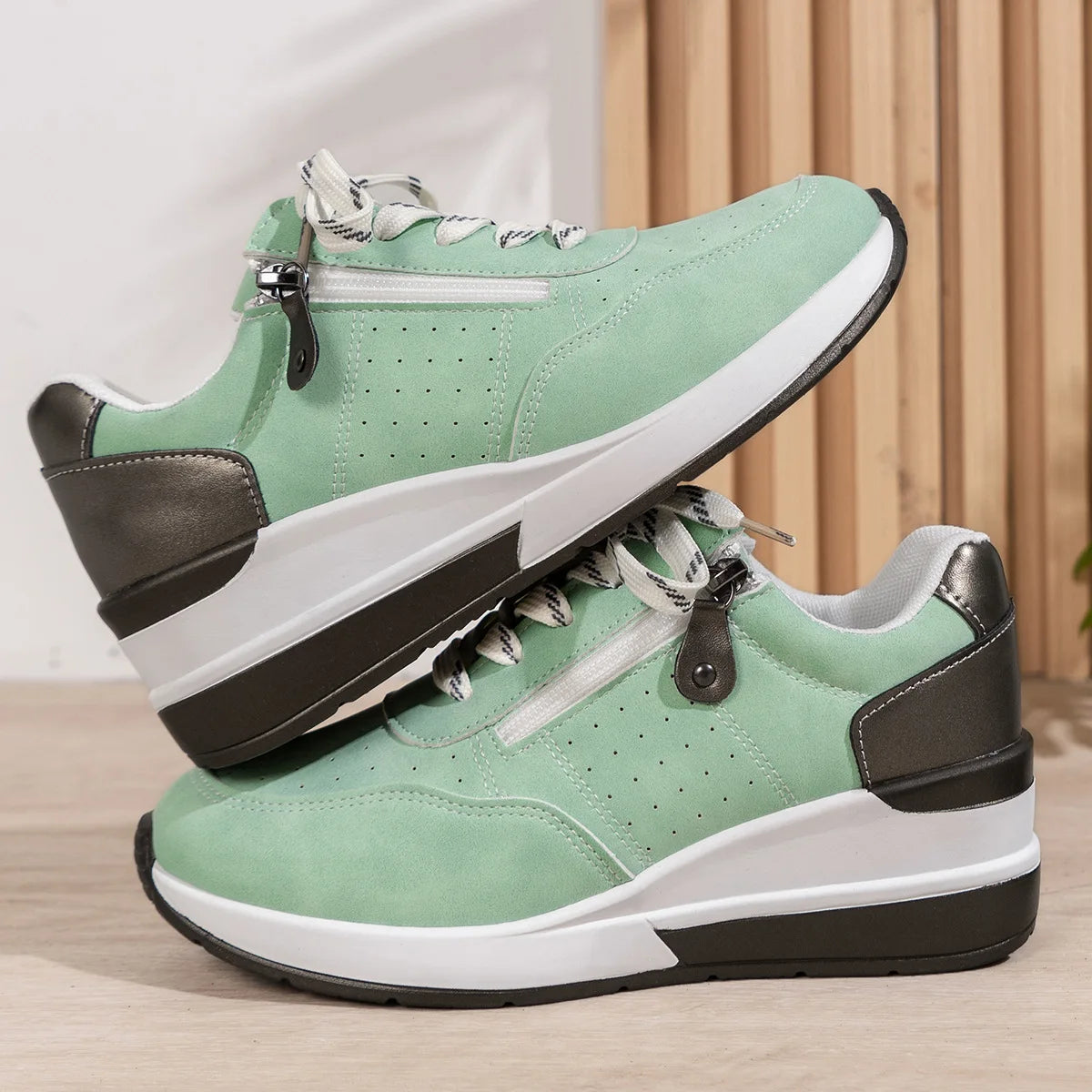 Women's Platform Wedge Sneakers – Breathable Lace-Up Casual Shoes Platform Wedge Sneakers Axl green 36