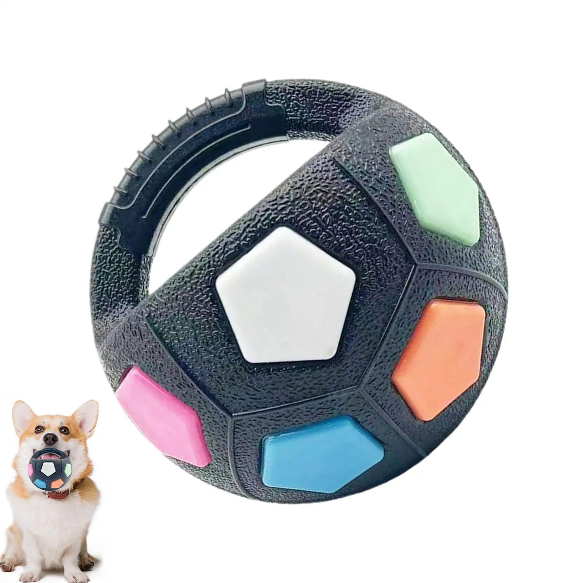 Squeaky Soccer Ball Dog Toy with Handle – Tug & Chew Dog Chew Toy Axl