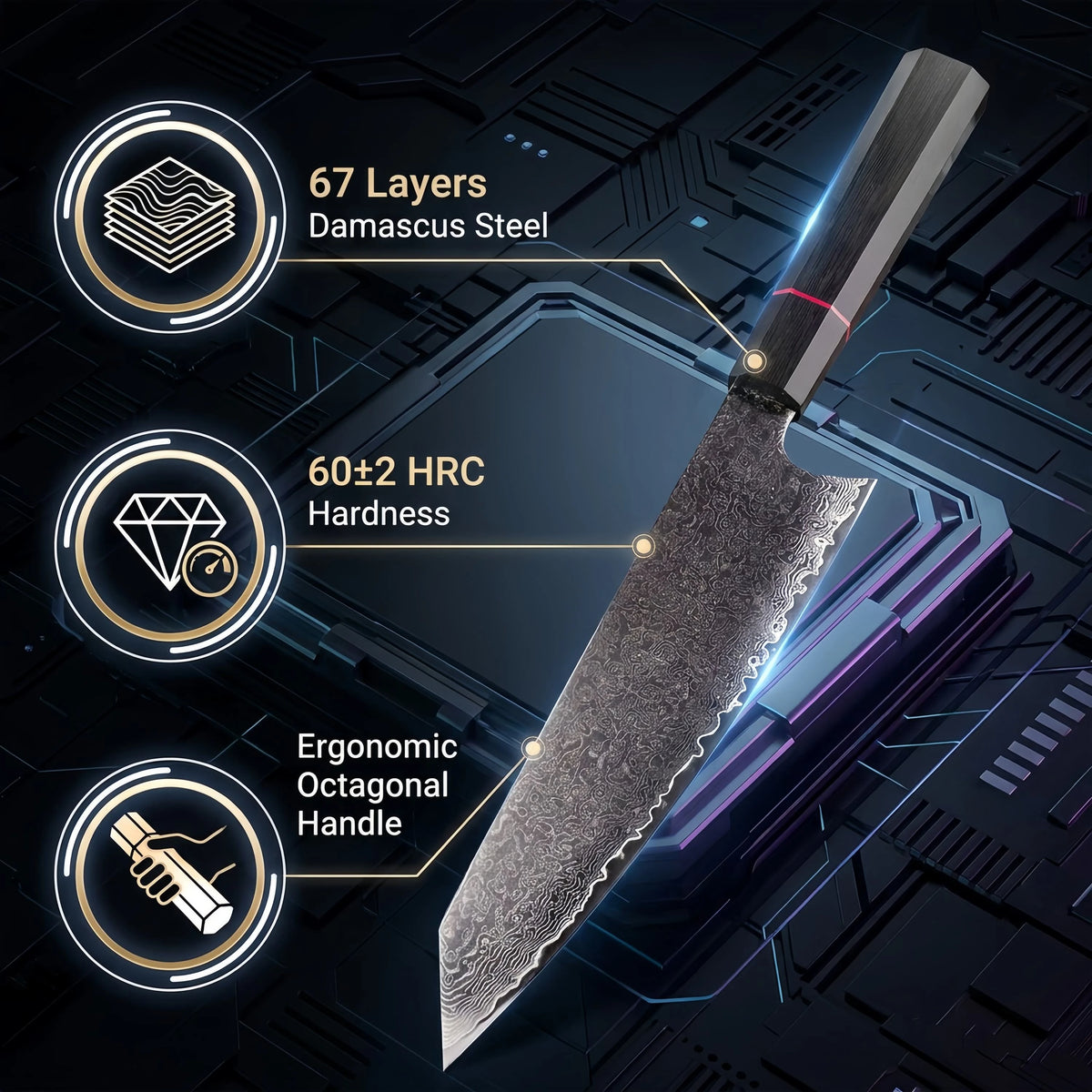 Japanese VG10 Damascus Chef Knife – 67-Layer, 21cm Blade Damascus Chef Knife Axl