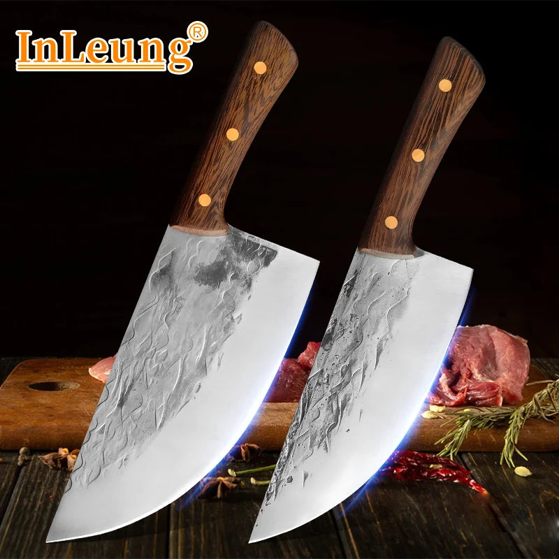 InLeung Forged Chef Cleaver Knife – High-Carbon Steel Wood Handle Chef Cleaver Knife Axl