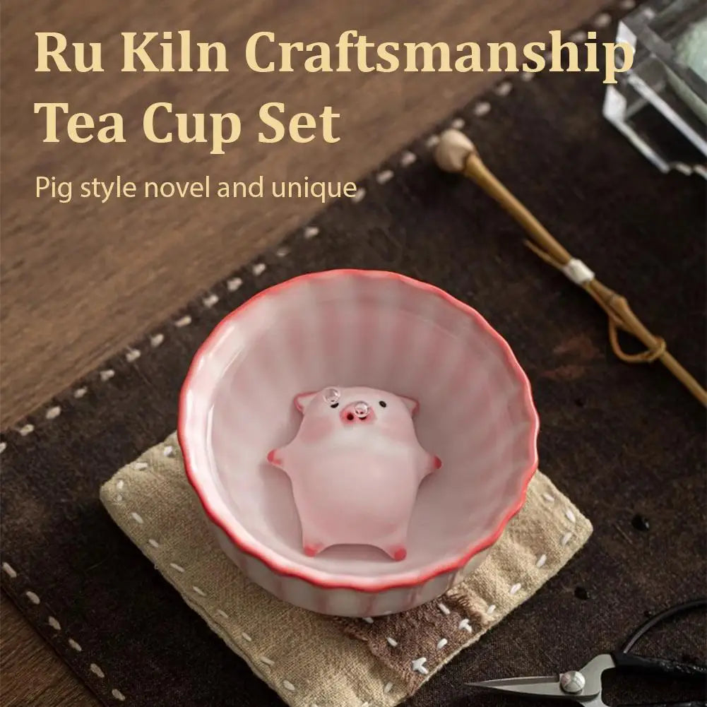 Ceramic Bubble-Blowing Pig Tea Cup Set – Fun Tea Pet Gift Novelty Tea Cup Set Axl
