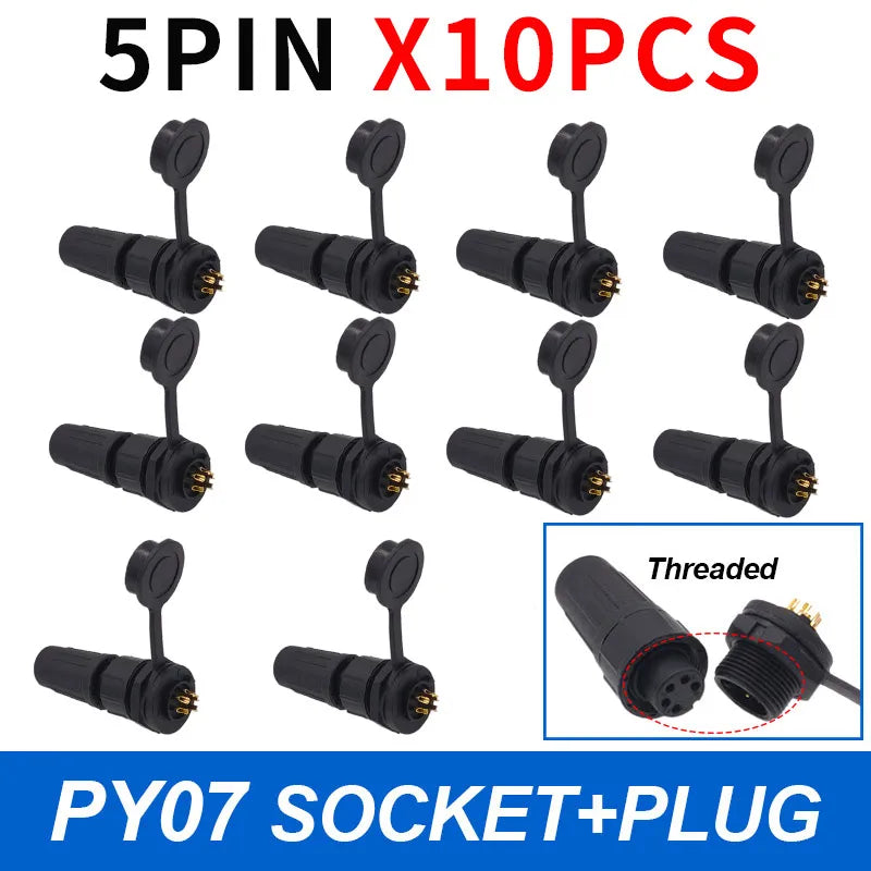 10-Pack IP67 Waterproof 24-Pin Connector Plug & Socket Set Waterproof Electrical Connector Axl 5P Threaded 10pcs