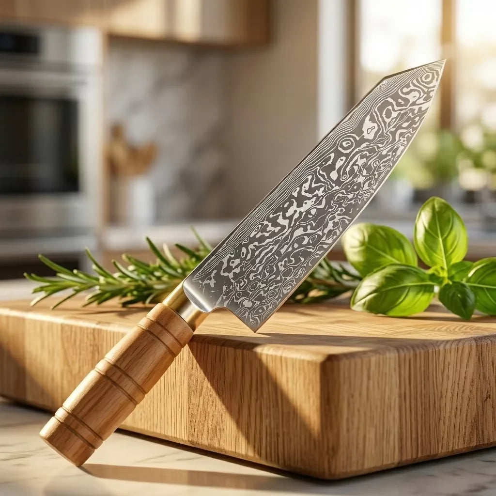 COOKCRAZE Japanese Chef's Knife – Damascus Steel & Oak Handle Chef's Knife Axl