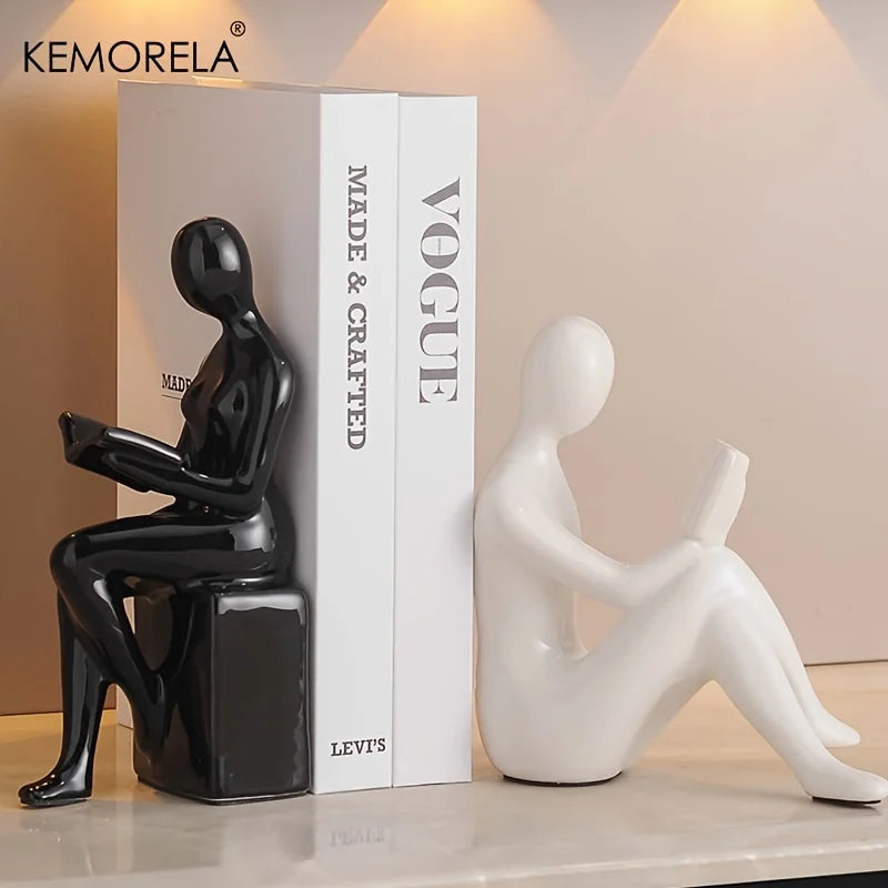 KEMORELA Ceramic Reading Figure Statues Set of 2 | Home Decor Decorative Figurine Set Axl