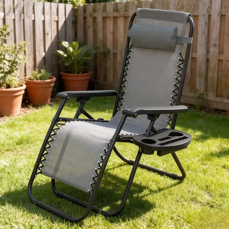 Outdoor Folding Lounge Chair – Cup Holder & Headrest Outdoor Recliner Chair Axl