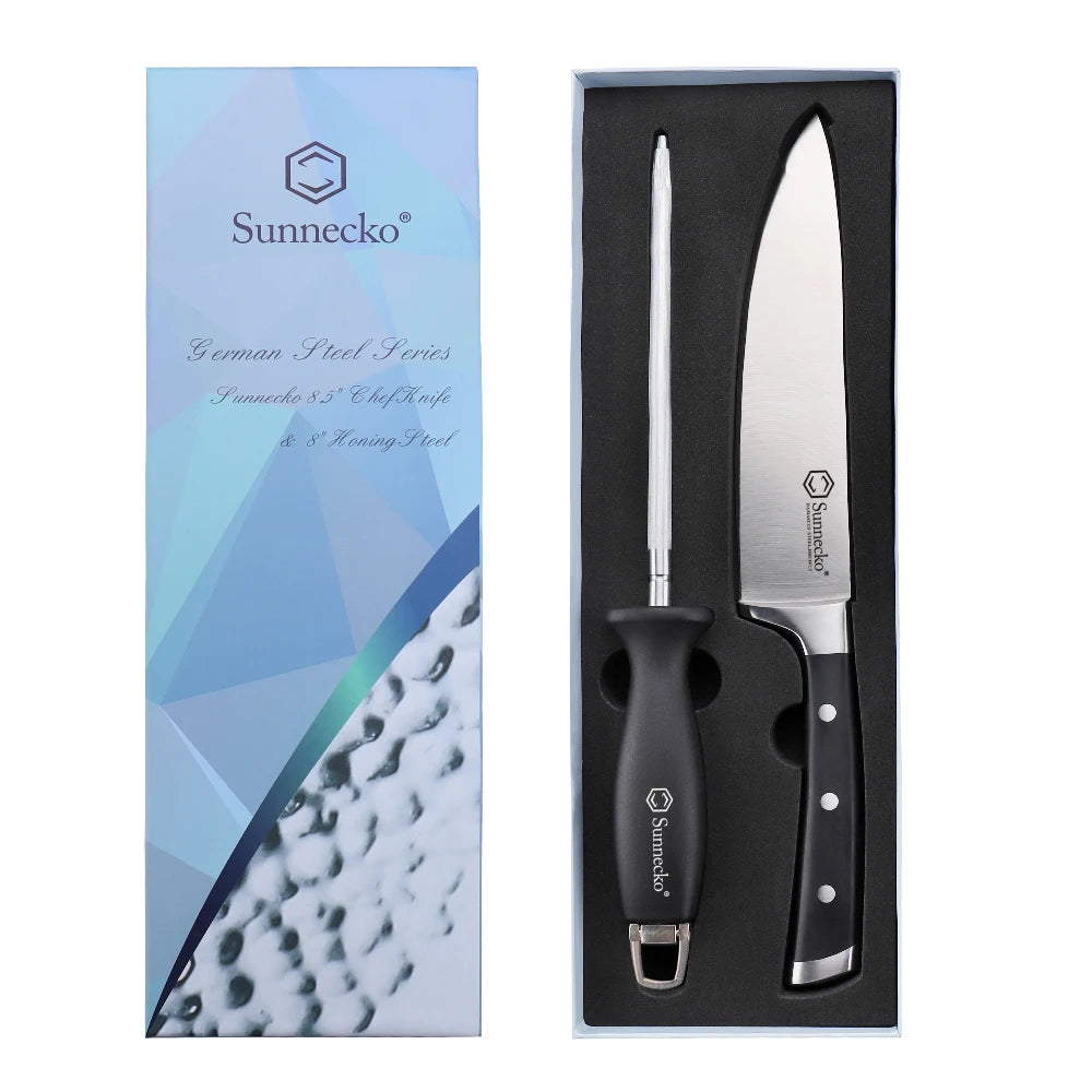 Sunnecko 8" Chef Knife & Sharpening Rod Set – 2-Piece Kitchen Kit Kitchen Knife Set Axl China Mainland