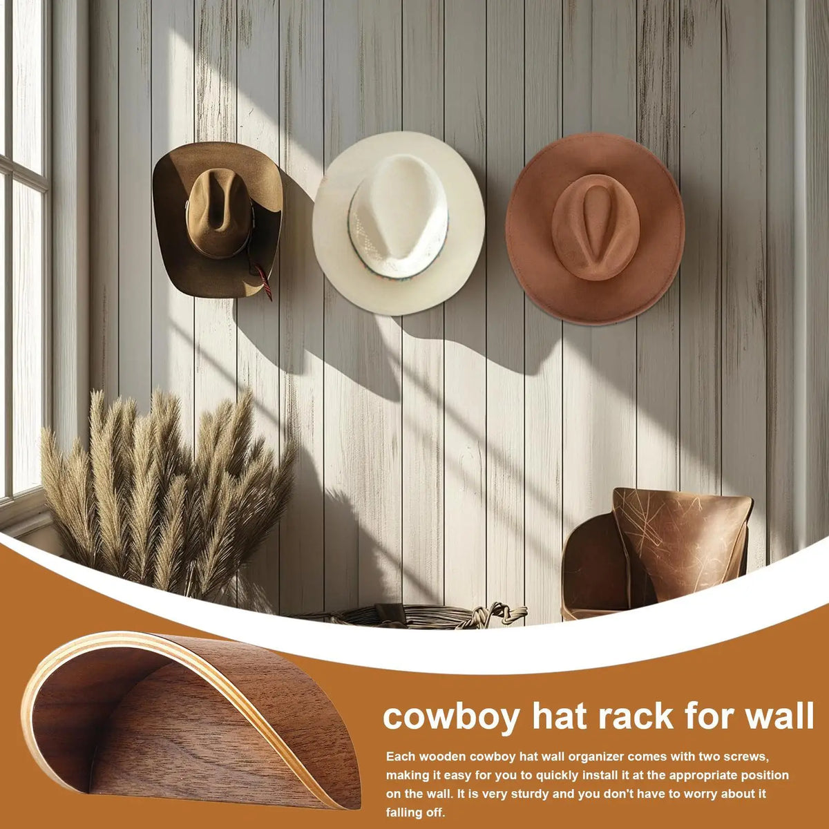 Wooden Cowboy Hat Rack | Wall-Mounted Western Hat Organizer Wall Hat Rack Axl