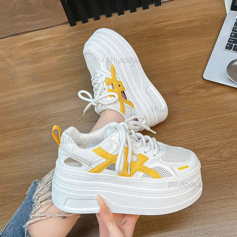 Women's Mesh Hollow Thick Sole Lace-Up Platform Sneakers Platform Sneakers Axl