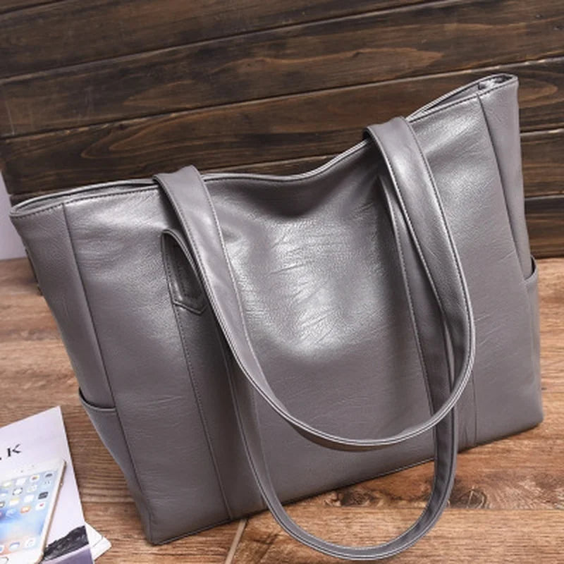 Women's Large Capacity PU Leather Shoulder Handbag | Casual Tote Shoulder Handbag Axl grey