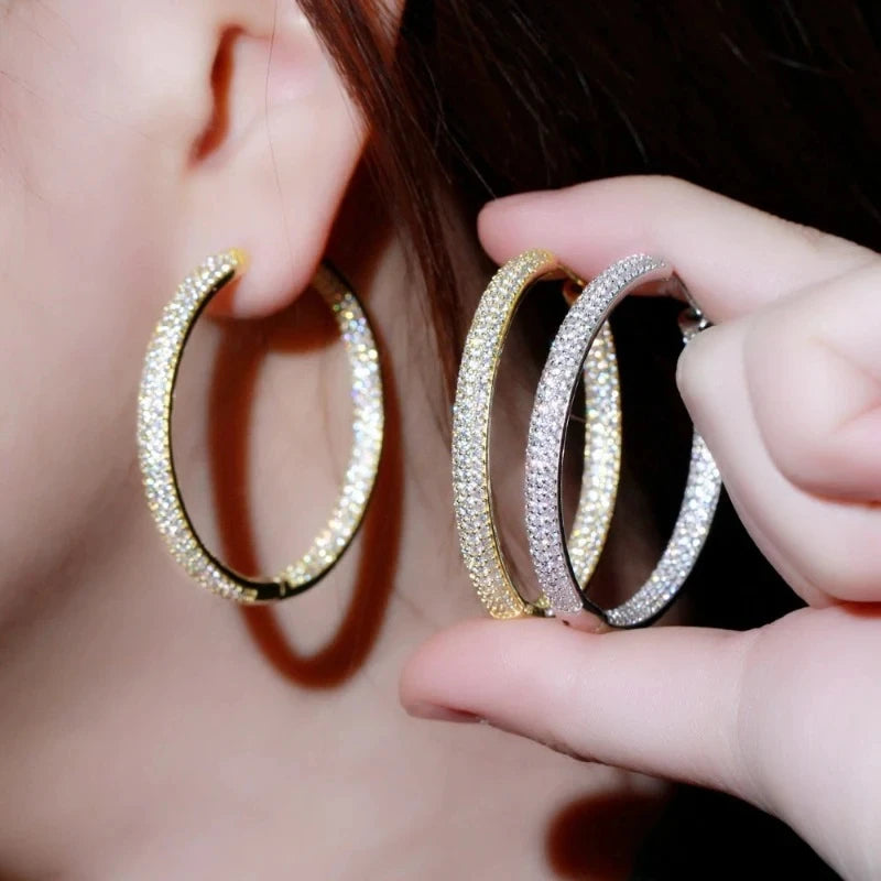 Huitan CZ Hoop Earrings – Sparkling Circle Silver & Gold CZ Hoop Earrings Axl