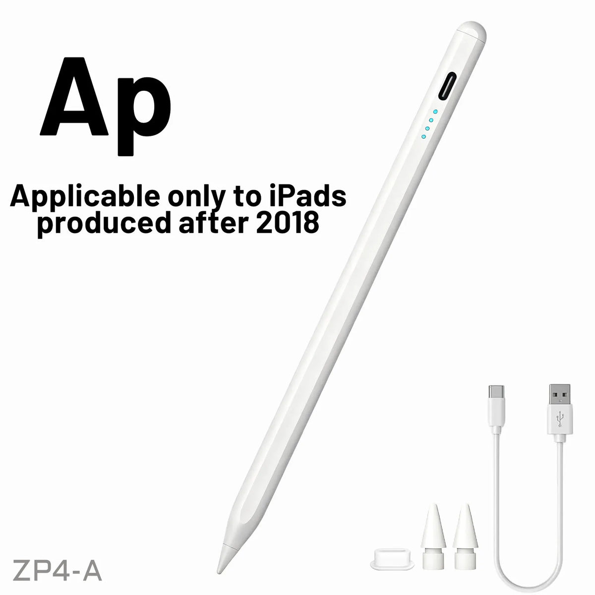 iPad Stylus Pen – Palm Rejection, Tilt & Fast Charge | 2018–2022 iPad Stylus Pen Axl ZP4-AP-White-01