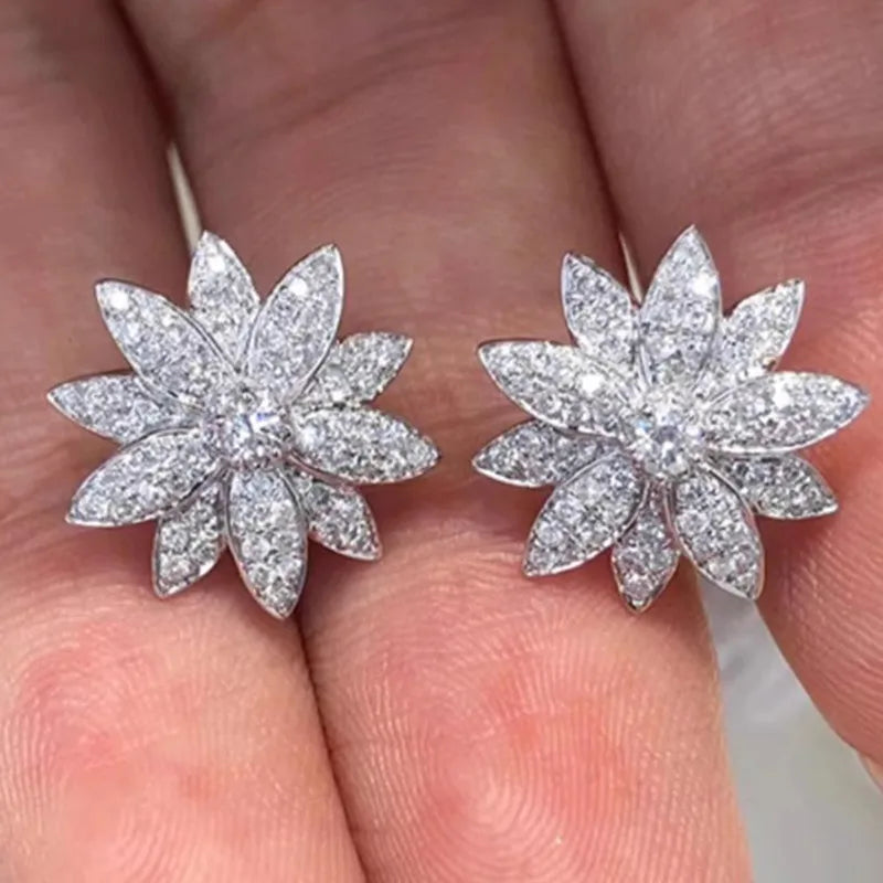 Huitan Flower CZ Stud Earrings – Sparkling Women's Jewelry CZ Stud Earrings Axl