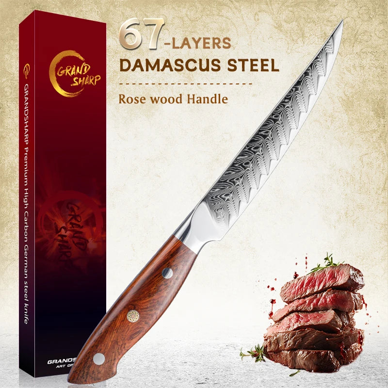 Grandsharp 5" AUS10 Damascus Steak Knife – Rosewood Handle Damascus Kitchen Knife Axl Default Title