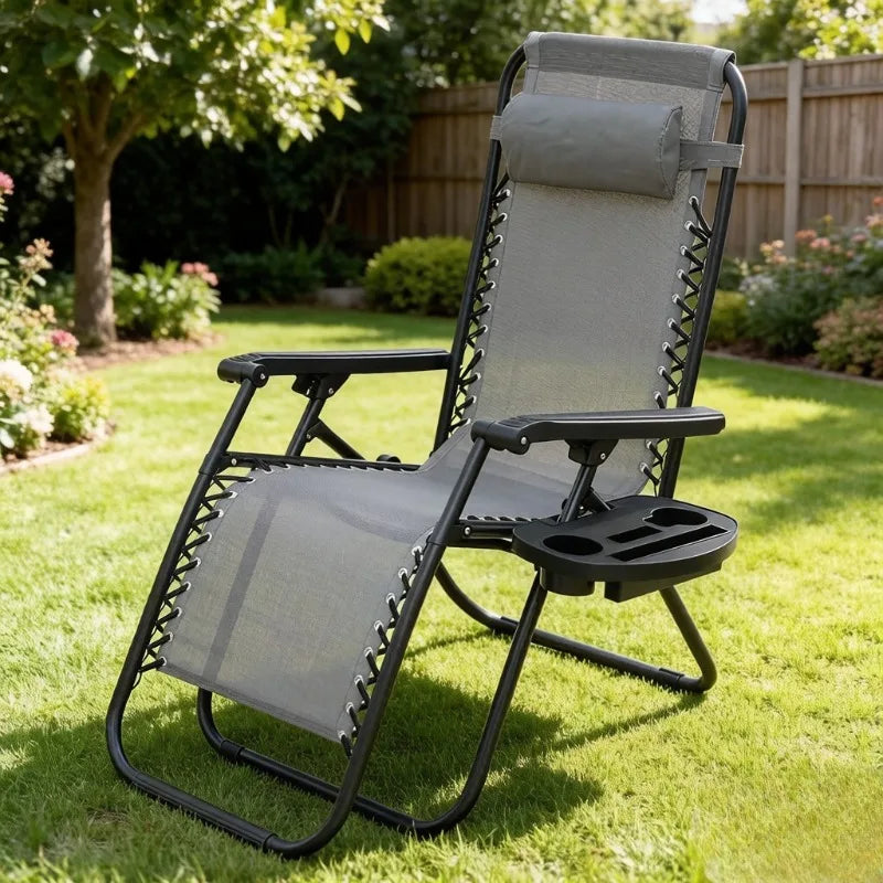 Outdoor Folding Lounge Chair – Cup Holder & Headrest Outdoor Recliner Chair Axl