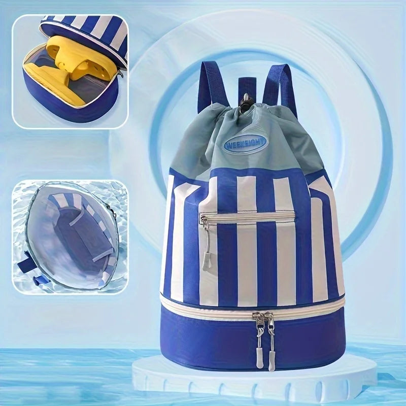 Striped Dry-Wet Separation Backpack – 10L Beach & Pool Bag Beach Pool Backpack Axl Navy Blue 1pc
