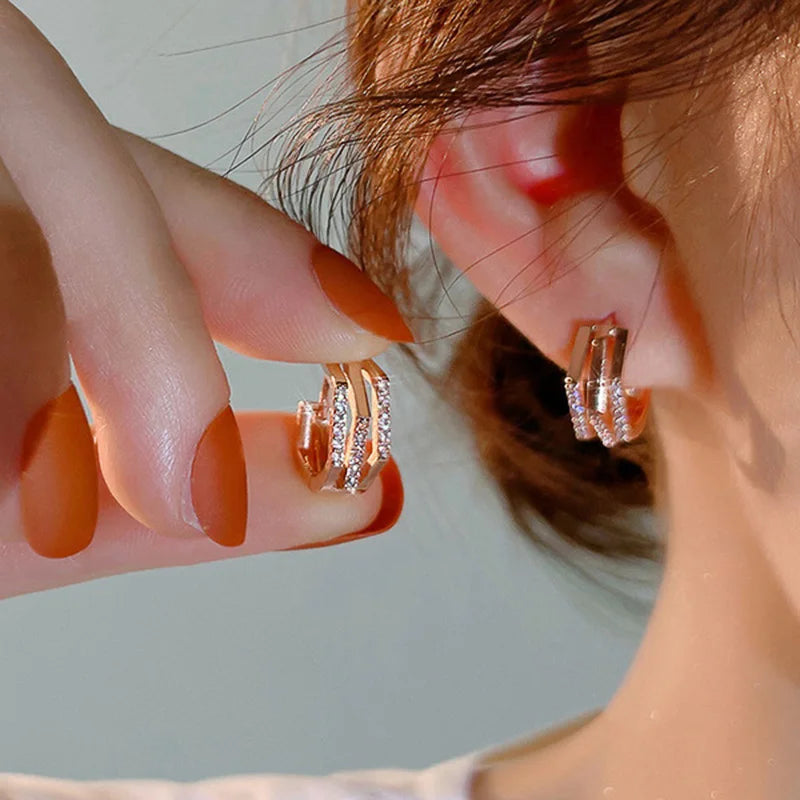 Huitan Rose Gold Geometric Hoop Earrings – Cubic Zirconia Hoop Earrings Axl
