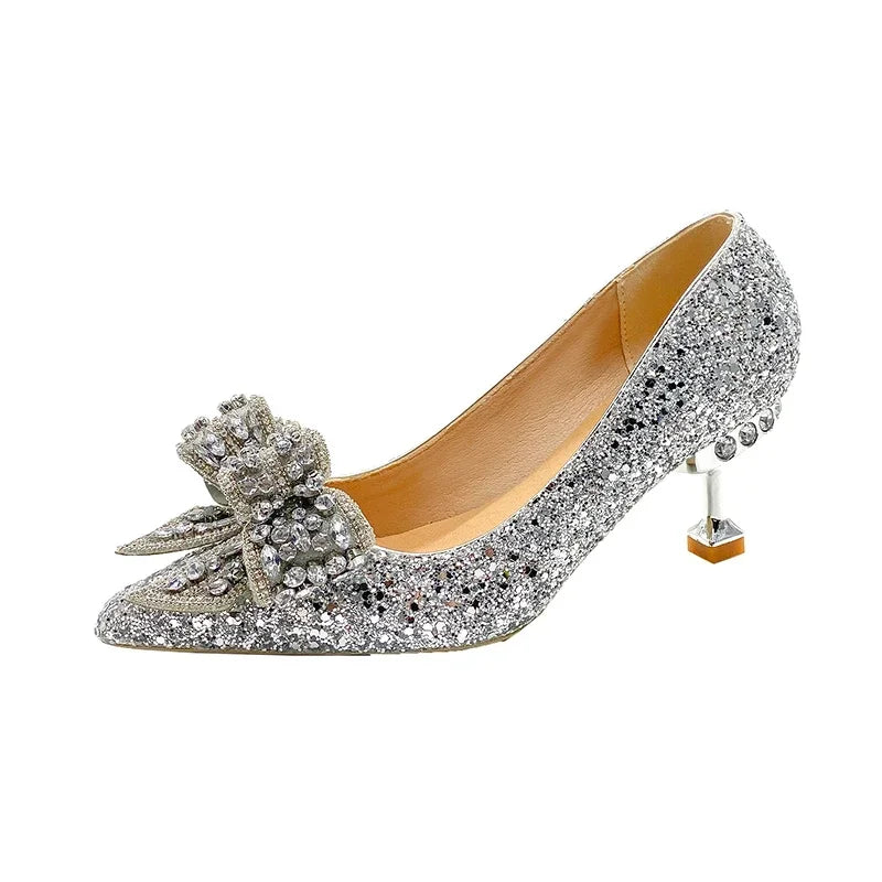Women's Rhinestone High Heel Pumps | Luxury Wedding Shoes High Heel Pumps Axl 6.5cm - Silver 41