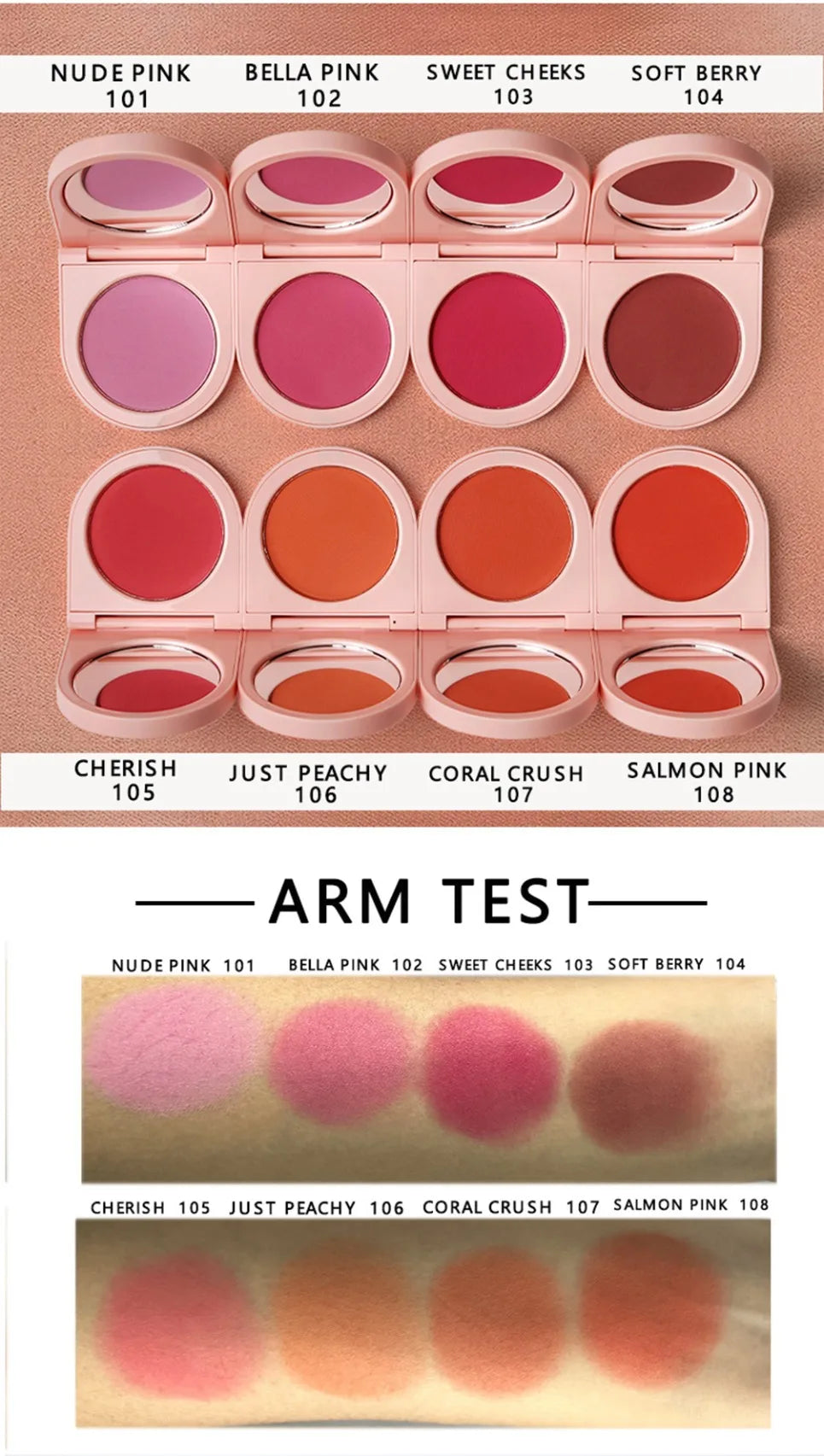 Vegan Blush Powder with Mirror – Long-Lasting Blusher Blush Powder Compact Axl